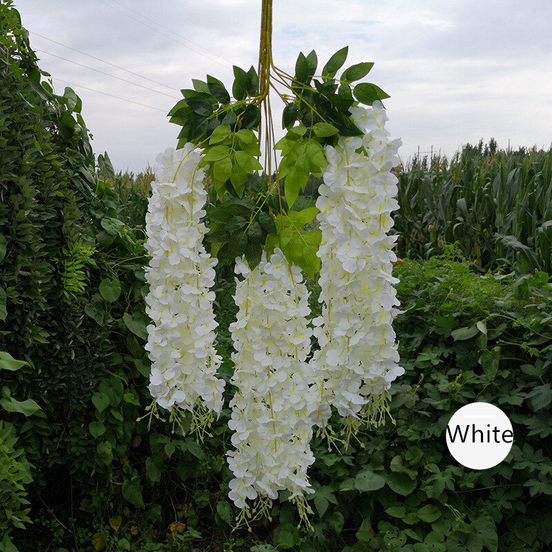 Artificial wisteria flower vine ceiling DIY wedding arch rattan bean flower string bunch party home Christmas flower wall decor: White B