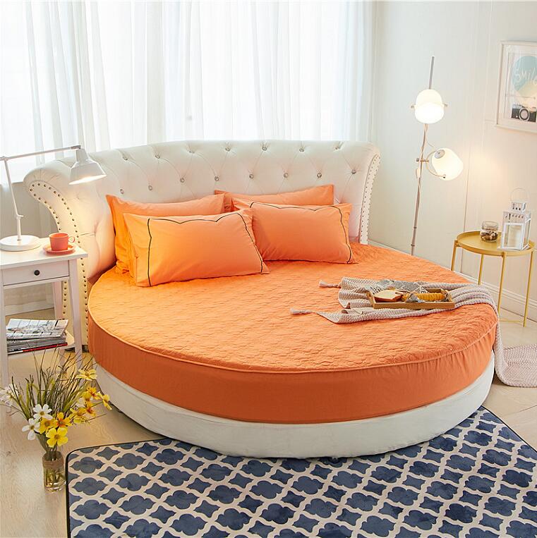 Runde quiltet madrasbeskytter bomuldslaken med elastikbånd romantisk tema hotel sengelinned bryllupssengetøj: Orange / Diameter 200cm