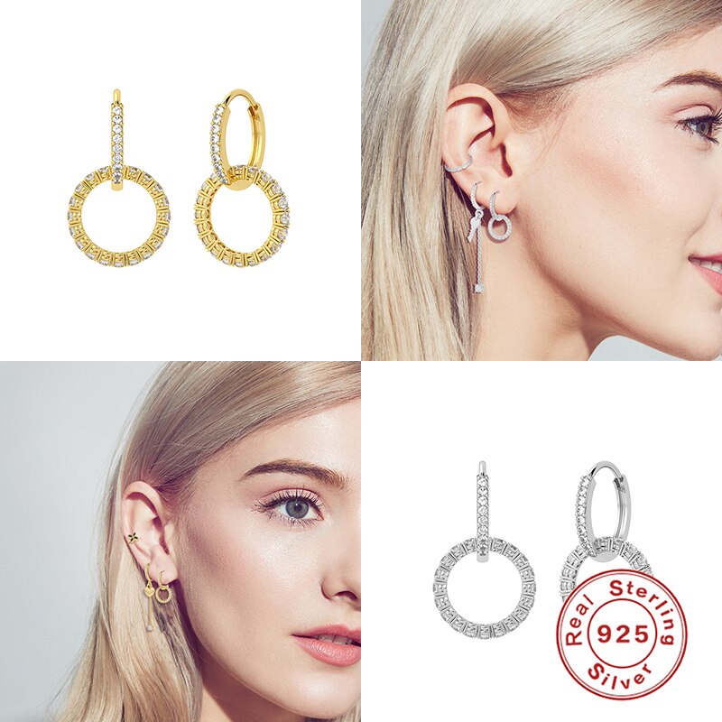 S925 Sterling Zilveren Sleutel Liefde Opknoping Hoop Earring Voor Vrouwen Meisjes Zirkoon Huggie Oorbellen Pendientes Brincos Bruiloft Jewerly