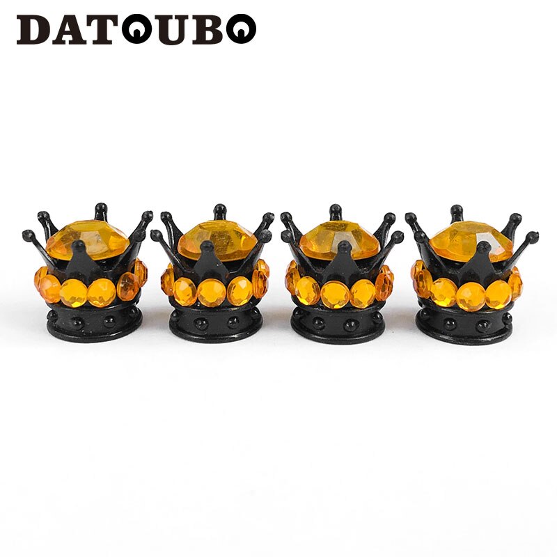 DATOUBO-Tapas de válvula de neumático de coche, cubiertas de polvo de aire para rueda de bicicleta, negro, corona, rosa, blanco, diamante, cristal, 4 Uds.: 4 pcs Yellow Diamond