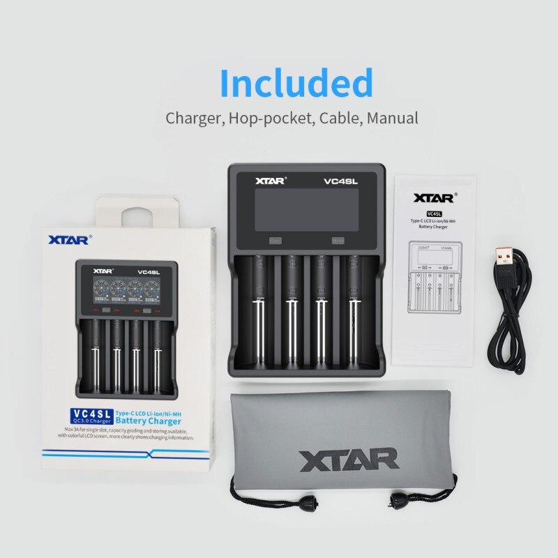 XTAR VC2 VC4 VC2S VC4SL battery charger for 10440/16340/14500/14650/18350/18500/18650/18700/21700/20700/17500: VC4SL