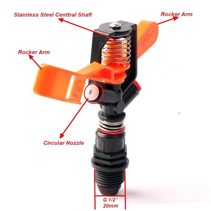 1/2 Inch 360 Degree Automatic Rotating Sprinkler Garden Water Spray Nozzle Double Nozzles Impact Sprinkler
