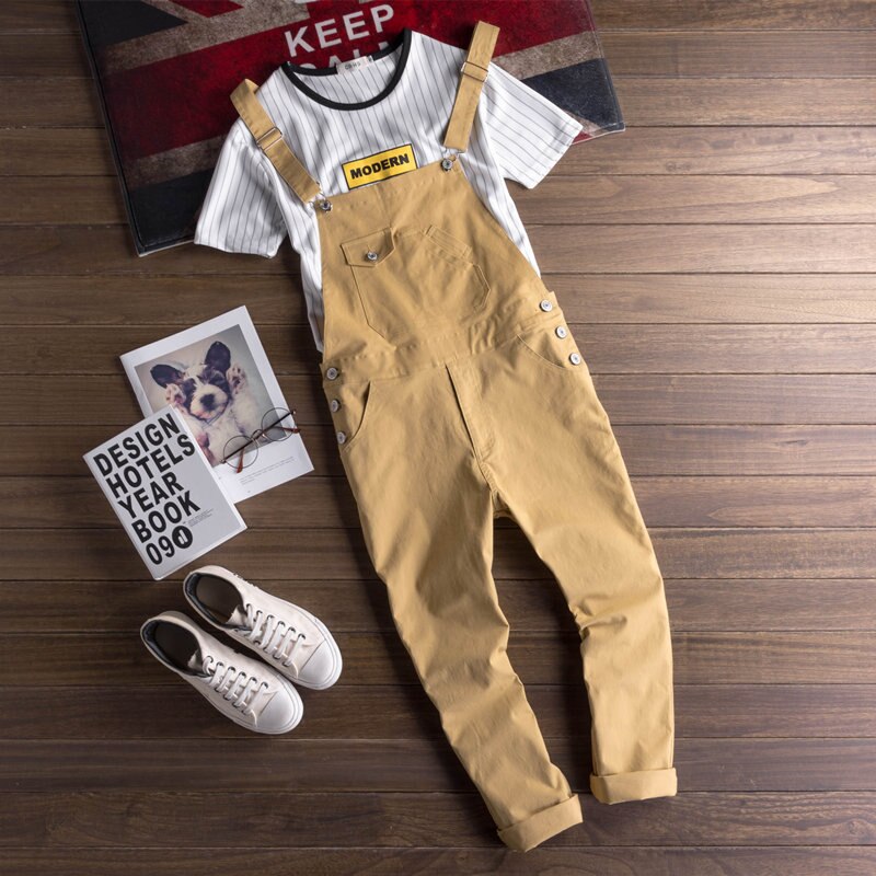 Smekke kjeledress #39 menn blyantbukse oransje ensfarget uformelt koreansk stil mann svarte jumpsuits rompers ankellengde