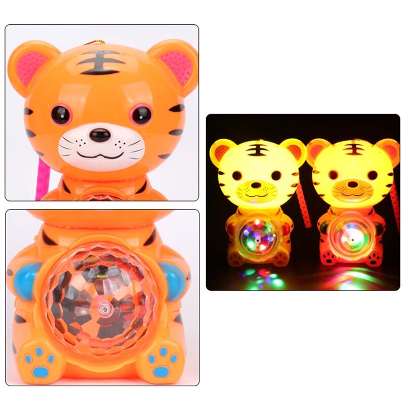 Kids Fun Light Up Lantern Toy with Music Tiger Shape Hanging Glowing Lantern with Handle 2022 Year Children Toys Party Favor