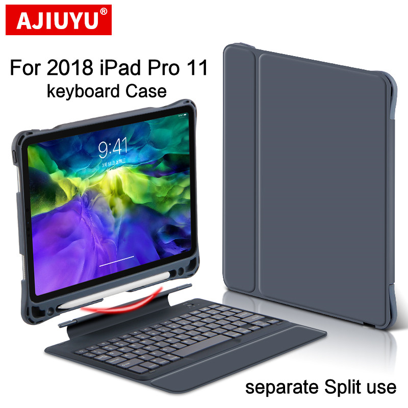 AJIUYU etui na klawiaturę do ipada Pro 11 cali 2018 Tablet bezprzewodowa oddzielna klawiatura Bluetooth air4 10.9 cala ochronna inteligentna okładka