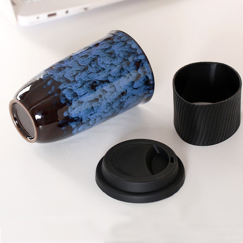 Large Ceramic Kiln Change Mug Cup With Lid Portable Couple Pottery Coffee Cups Water Mug Porcelain Milk Tea Mugs