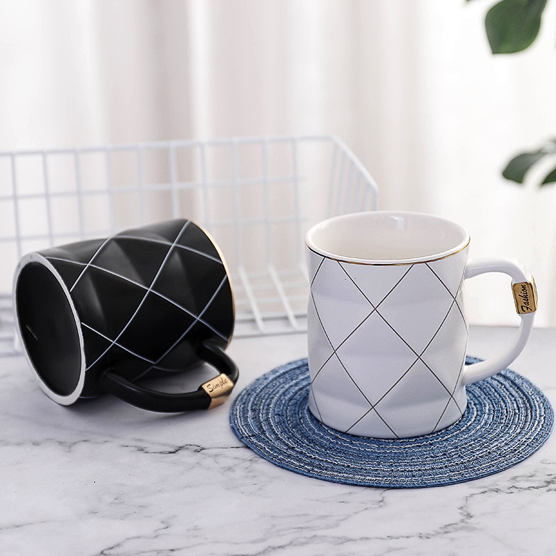 nordisch Goldene Schwarz und Weiß Netz Geometrie Keramik Kaffee Becher Porzellan Saft Trinken Tasse Kaffee Milch Tee Tasse