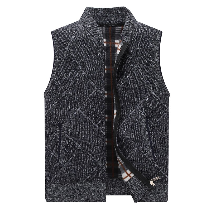 020 høst vinter menn fleece genser vester herre casual strikket cardigan vest herre vindtette ermeløse jakker: Mørk grå / M