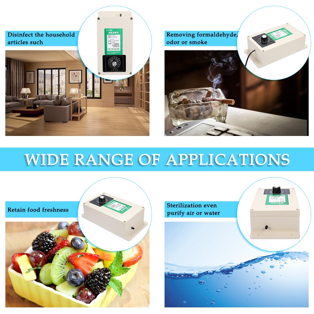 Ozone Generator Home Water Air Purifier 500mg/2000mg/h Portable Ozone Machine Sterilizer Purifier for Fruit Vegetables Meat Food