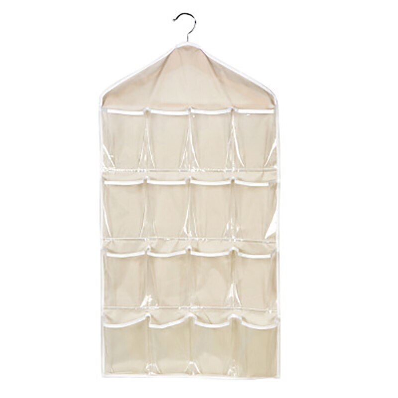 16 Grid Foldable Wardrobe Wall Door Back Hanging Bag Underwear Sock Tie Hanging Shoe Storage Clothes Organizer Sundries Pouch: Beige