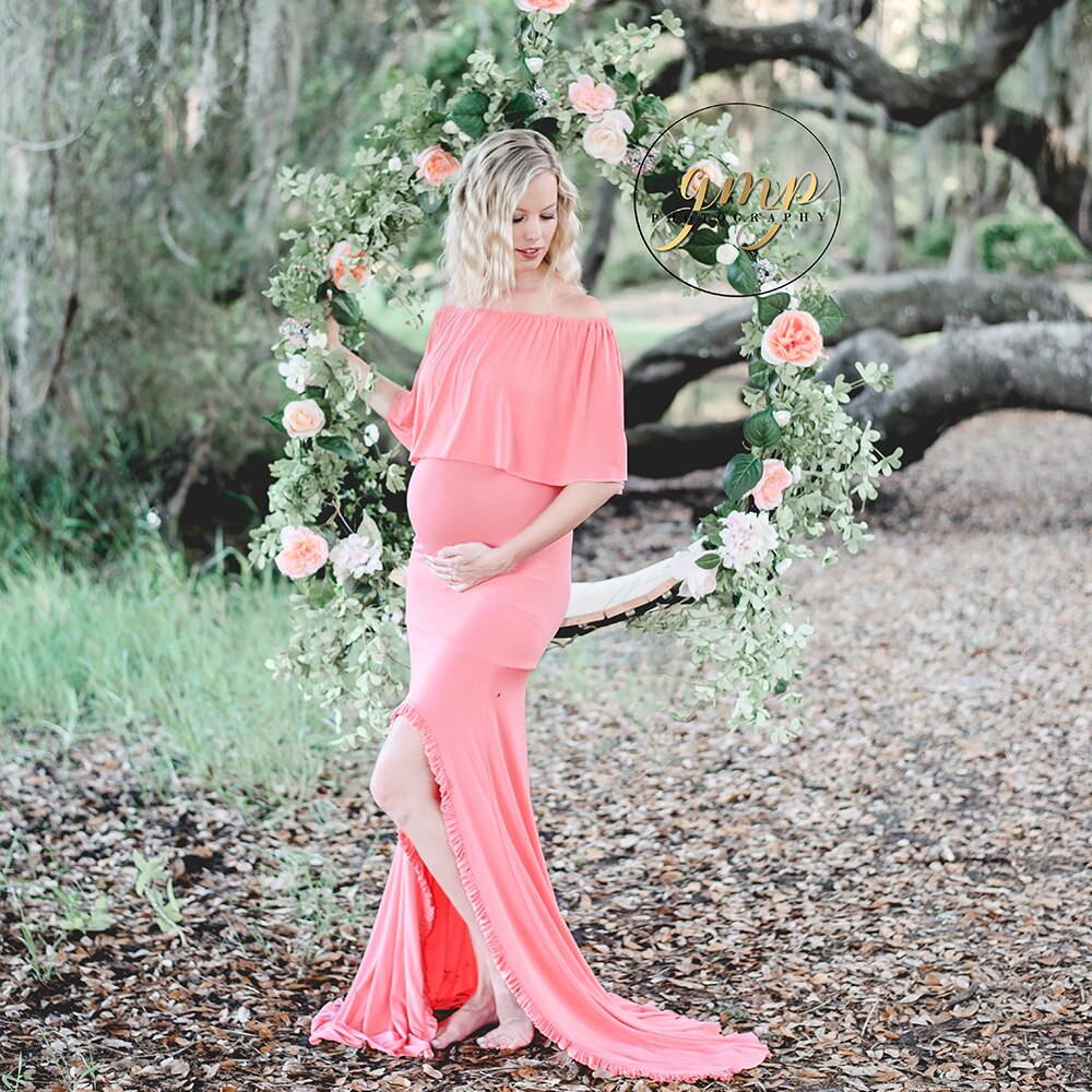 Don&amp;Judy Ruffle off shoulder Maternity Dress Photography Props Pregnancy Dress Photography For Photo Shoot Pregnant Maxi Gown