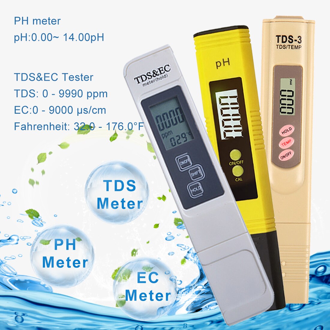 Lcd Display 2Pcs Ph Tester + Tds & Ec Meter/TDS-3 Meter/Ph Papier Tester Meter Voor meten Waterkwaliteit Zuiverheid Zwembad