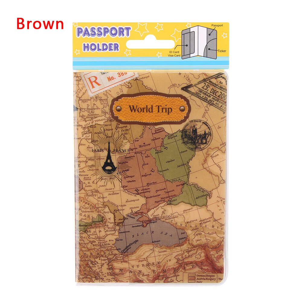 Dünya haritası seyahat pasaport kapağı PVC tutucu seyahat pasaport kılıfı marka pasaport tutucu klasör çantası ofis malzemeleri: brown