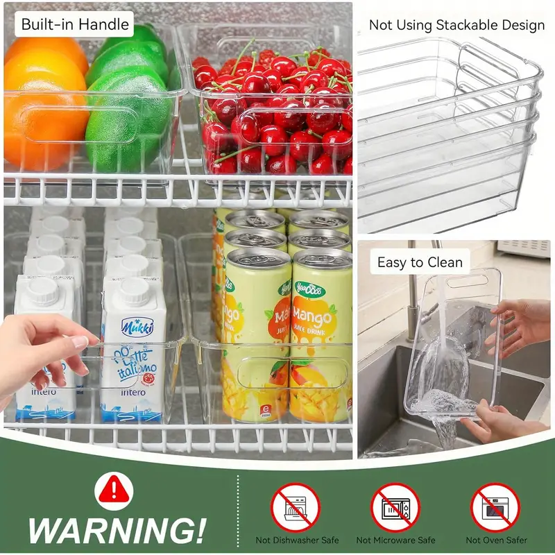 Box with Hand Kitchen Accessor Refrigerator Food Storage Container Refrigerator Organizer Bins Stackable Fridge Food Storage
