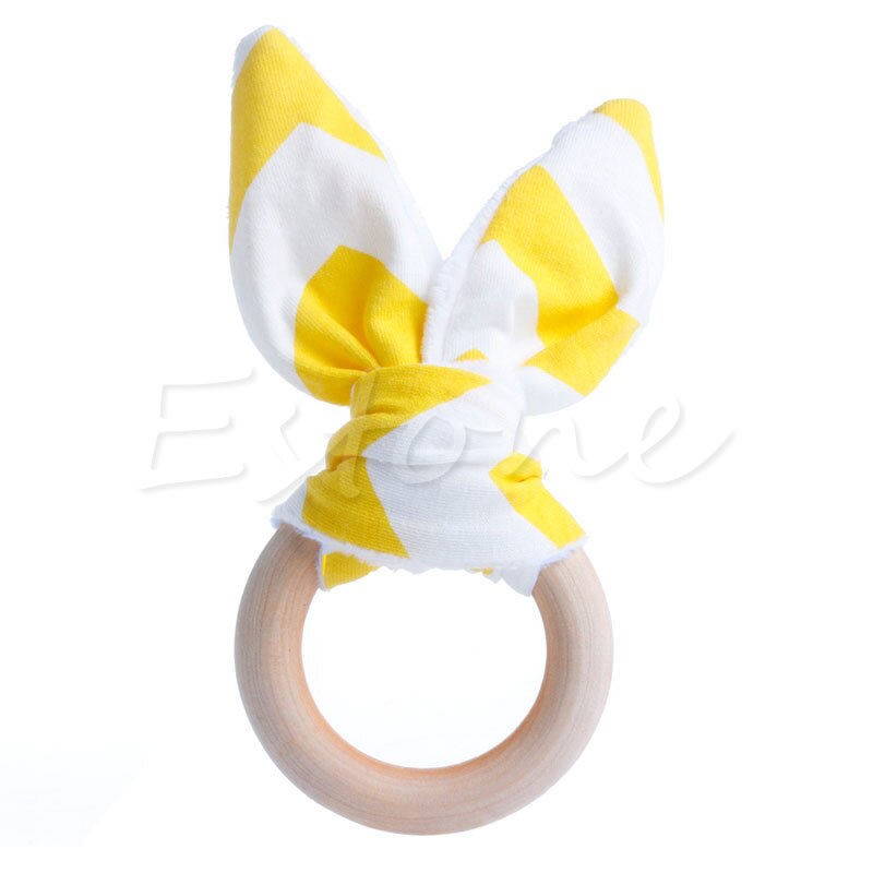 Håndlaget tre naturlig baby tannring ring chewie teether bunny sensorisk leketøy  u50f