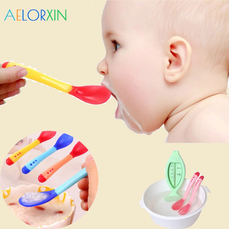 Cuchara tenedor con sensor de temperatura para alimentación de niños, aparato de comedor, cubiertos para niños