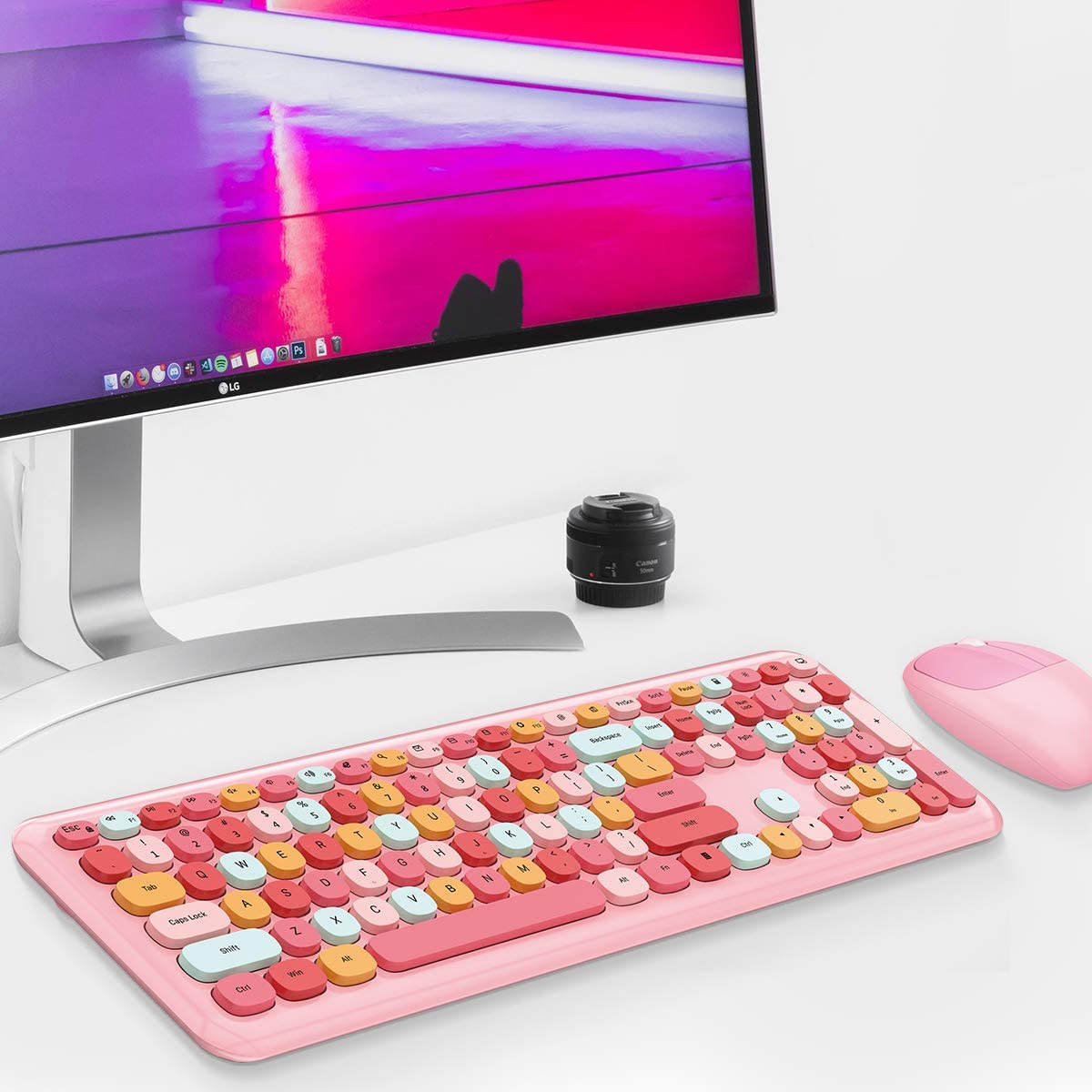 Wireless Keyboard And Mouse Combination Wireless Keyboard 2.4G Wireless Business Pink Multicolor Mute Keyboard And Mouse Set