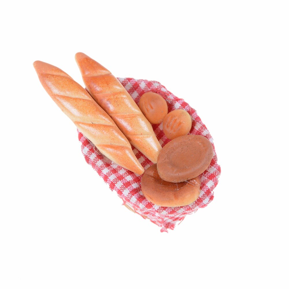 6 stk / sæt køkkenlegetøj stripe brød med kurv miniaturemodeller fordoll house 1/12 simulering af brød foregive legetøj