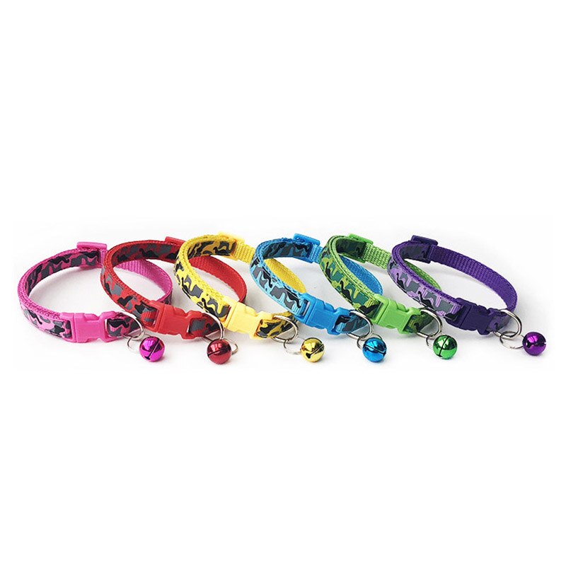 Collar de poliéster para mascotas, correa de cuello de camuflaje con campana, hebilla ajustable, para perros y gatos, accesorios para cachorros, gato