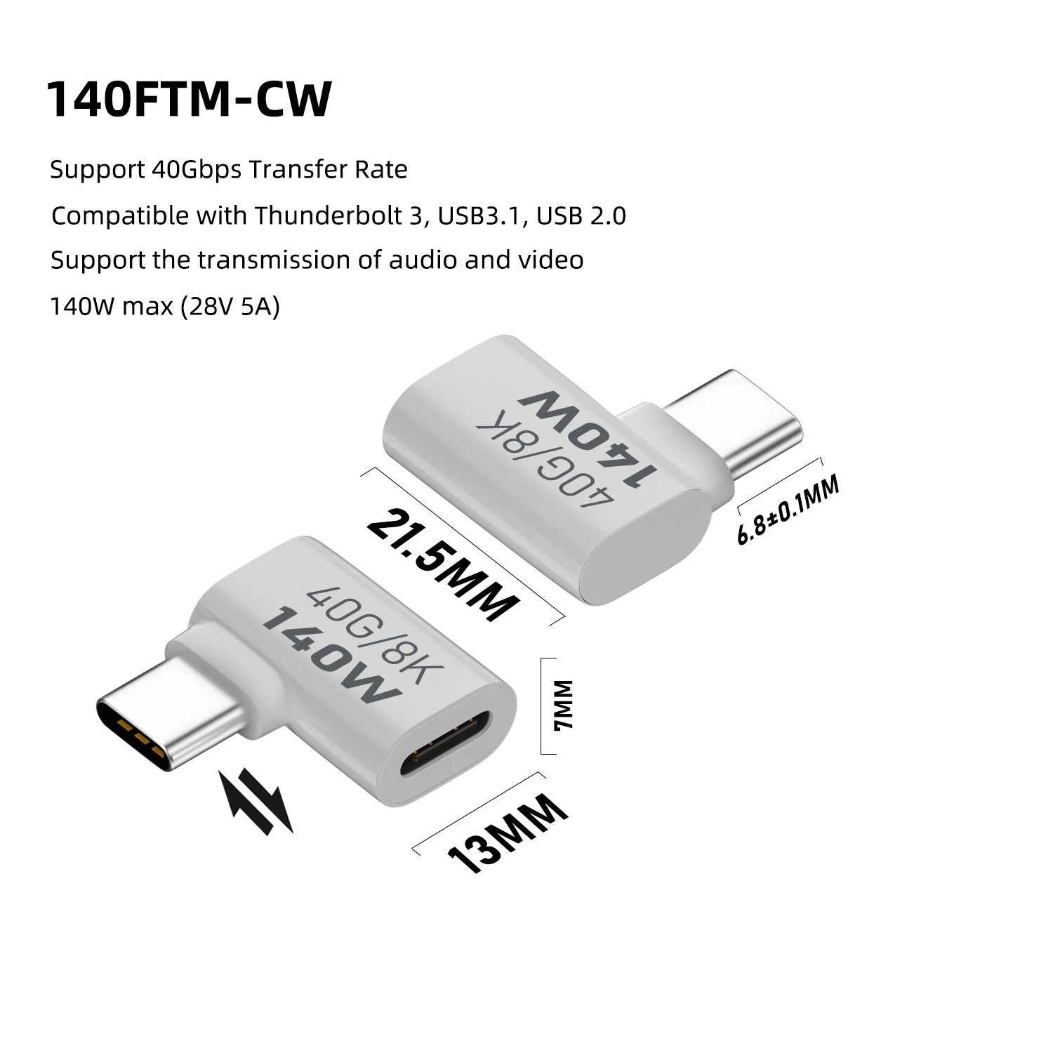 NNBILI PD140W USB4.0 USB C a C Adaptador de carga rápida Convertidor 40Gbps Conector de sincronización de datos 8K @ 60Hz Adaptador tipo C para MacBook ﻿: Rose Gold