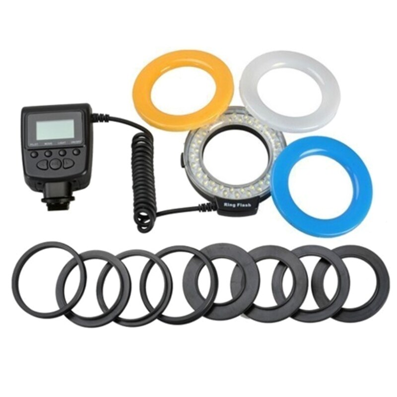 OOTDTY HD-130 Macro LED Ring Flash Bundle DSLR Camera Ring Flash Kit with Adapter Rings&amp;Flash Diffusers Compatible with Pentax