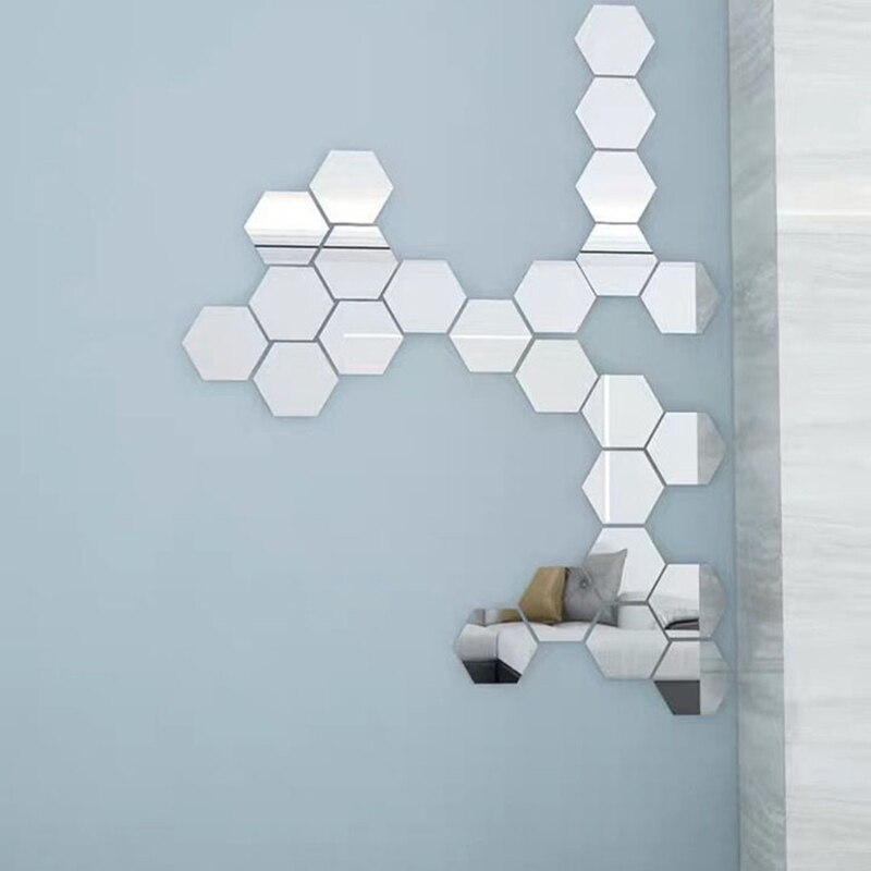 12pcs/set Hexagonal Bathroom Mirror Wall Sticker DIY Removable Decorative Mirror 11UA