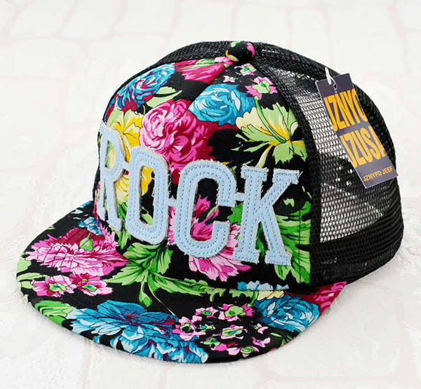2018 Flores de Impressão Rocha Verão Sol Bonés de Beisebol Das Meninas Dos Meninos Do Bebê Verão das Crianças Malha Caps Chapéu Snapback: Black
