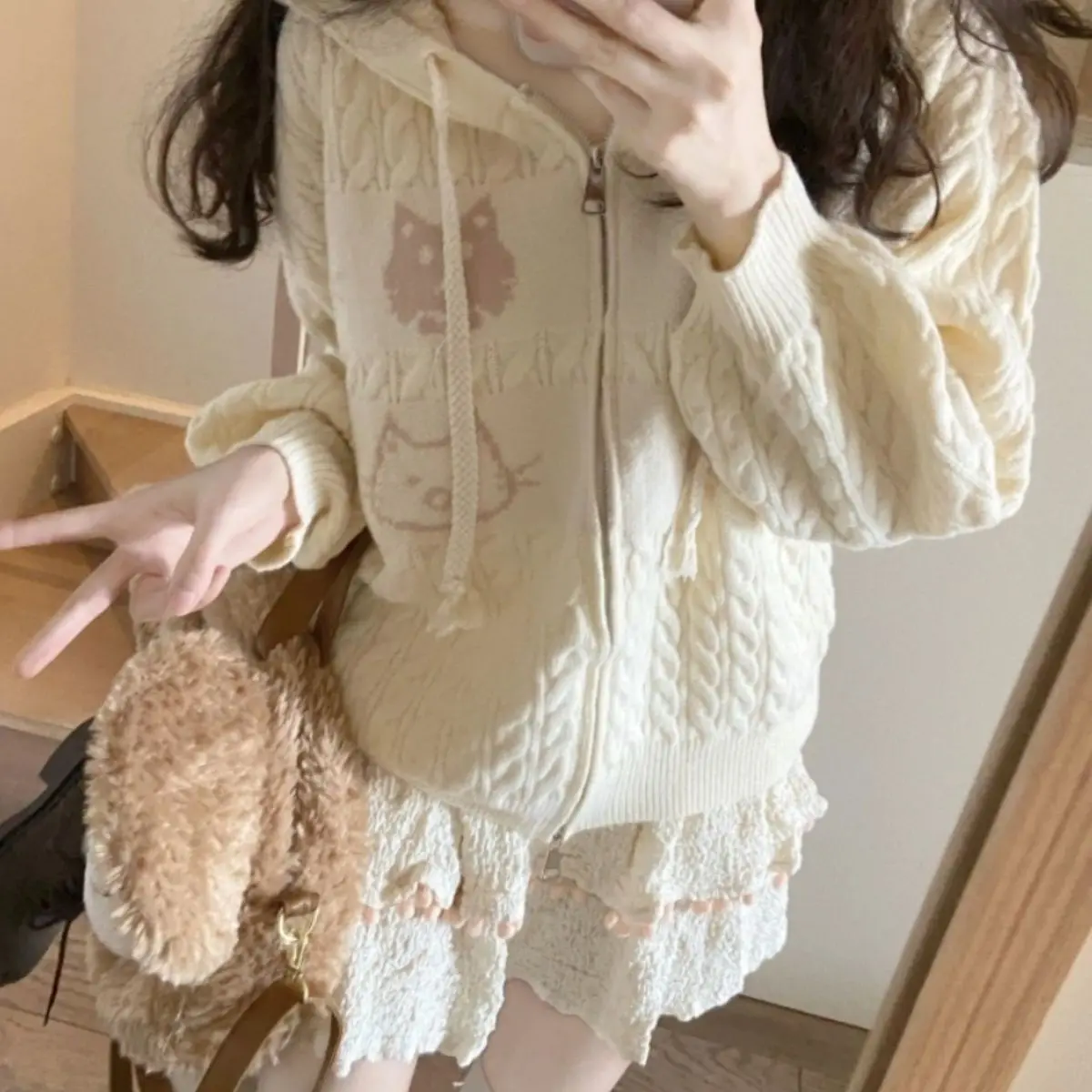 Kimotimo japansk søt katt jacquard hettegensere st... – Grandado