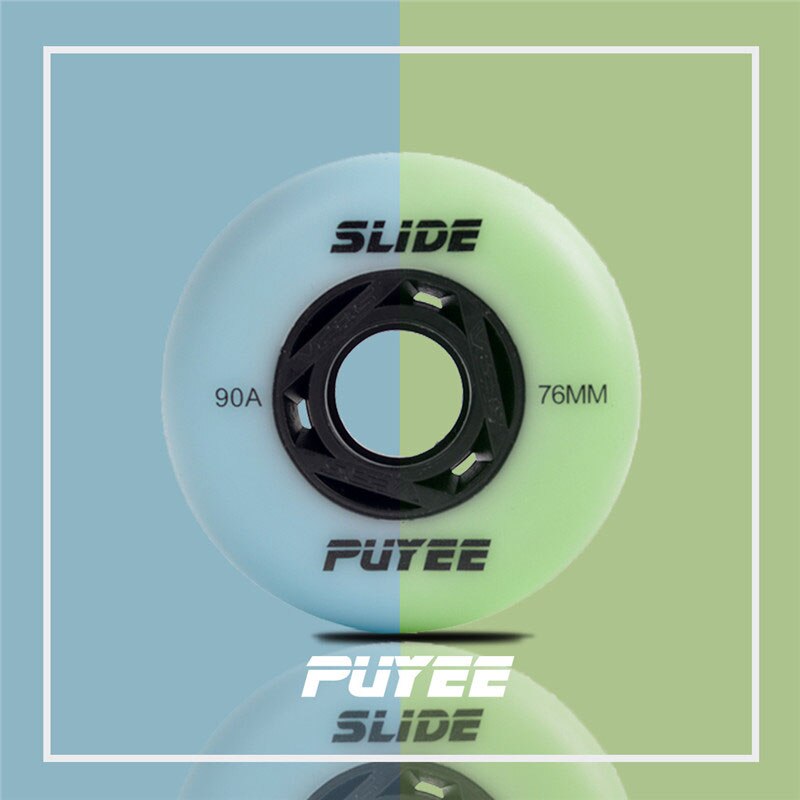 Rueda de patinaje flourirescent original PUYEE, 72 76 80mm, azul 90A, pegamento flash brillante, ruedas luminosas para patines deslizantes