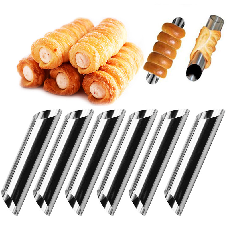 Cônes de cuisson de cuisine en acier inoxydable, 6/12/24 pièces, corne, rouleau de pâtisserie, moule à gâteau, Tubes de Croissants cuits en spirale, outil de Dessert à biscuits ZXH