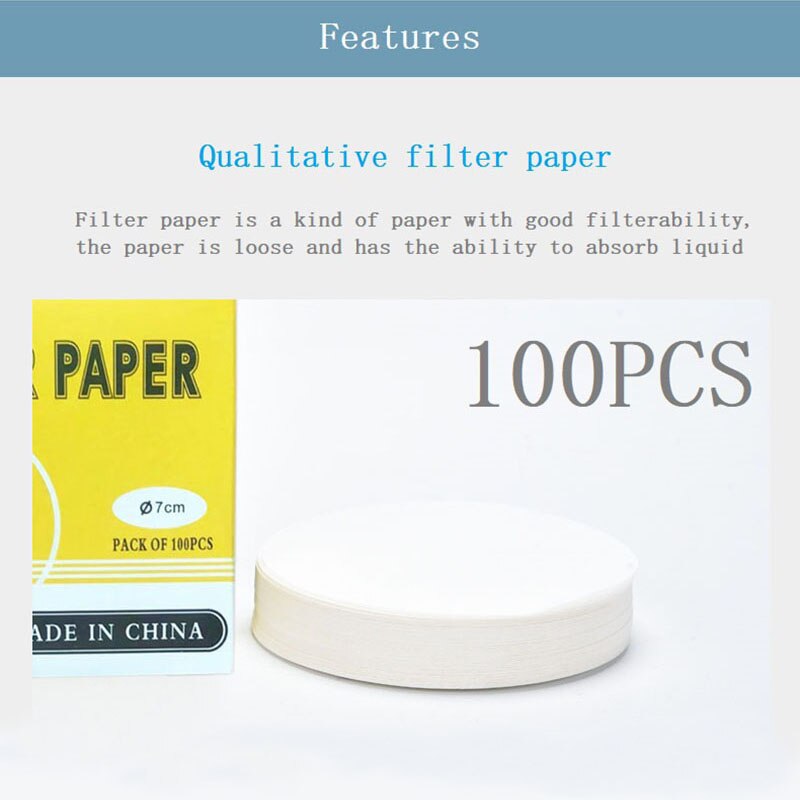 Papel de filtro de velocidad media para embudo de laboratorio, 100 piezas, uso en círculos, diámetro de 7cm, papel de filtro de aceite, análisis cuantitativo
