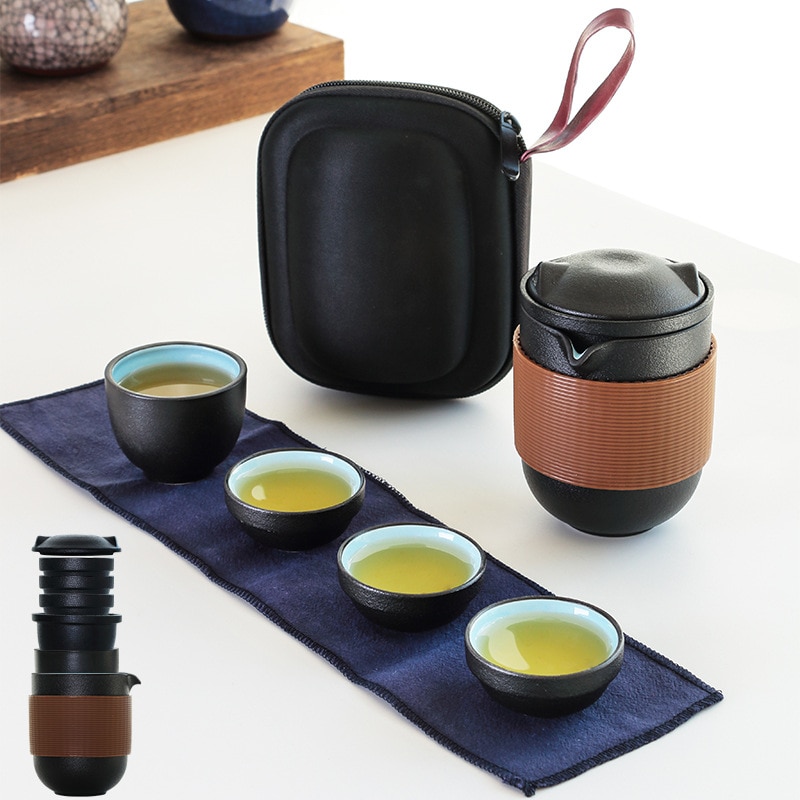 Tea Set Chinese Kung Fu Tea Sets Ceramic Portable Teapot Set Outdoor Travel Gaiwan Tea Cups of Tea Ceremony Teacup Fine B49
