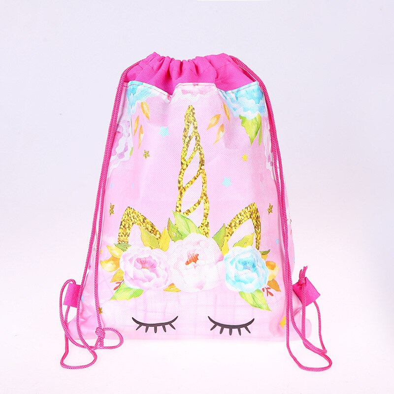 Cartoon Drawstring Bag for Girls Travel Storage Package Unicorn School Backpacks Children Birthday Party Favors Bag: Black