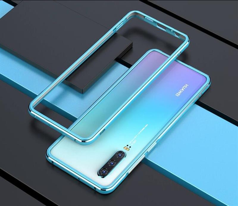 Para Huawei P30 Pro funda de lujo Original de aluminio brillante protector de parachoques P30 Lite funda de Metal marco P30 funda de coque: For Huawei P30 / sky blue with silver