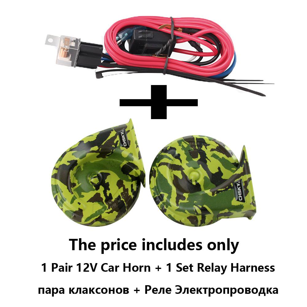 CHSKY Color 12V Electric Car Horn Technology Sound Channel Loud Sound Auto Horn 110-129db High Low Klaxon: Horn And Harness
