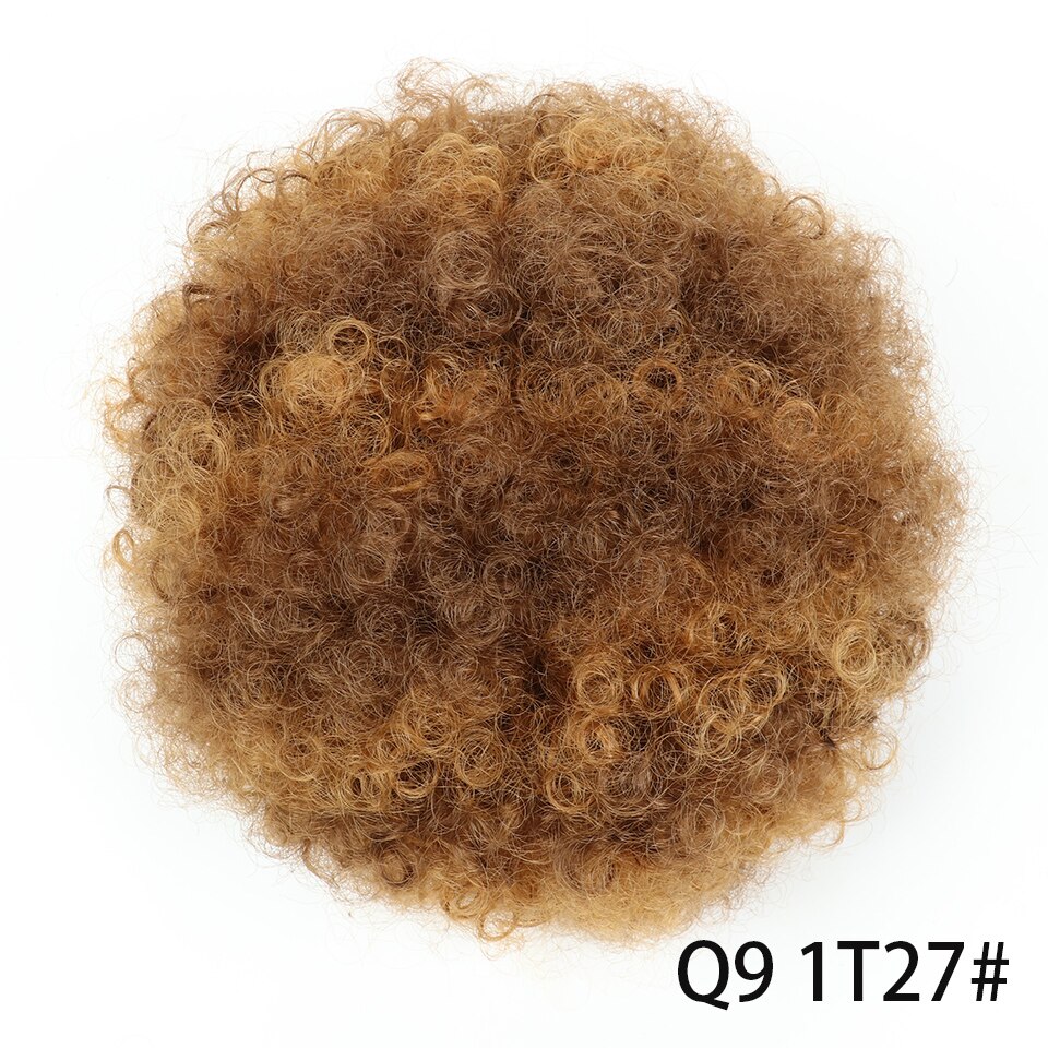 Chorliss – Chignon synthétique, postiche queue de cheval frisée courte marron bouffante à cordon de serrage, Chignon bouclé court: Q9 8inch 1T27