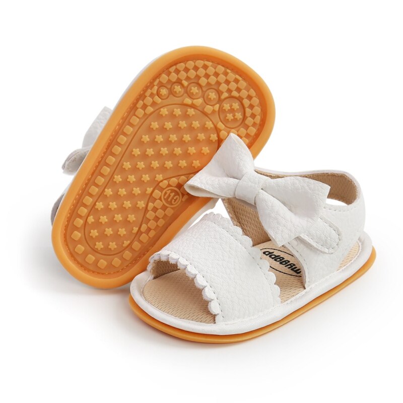 Sandales d'été à nœud papillon pour bébés filles de 0 à 18 mois, jolies chaussures de princesse en caoutchouc PU antidérapantes, pantoufles pour -nés, premiers pas: W / 13-18 mois