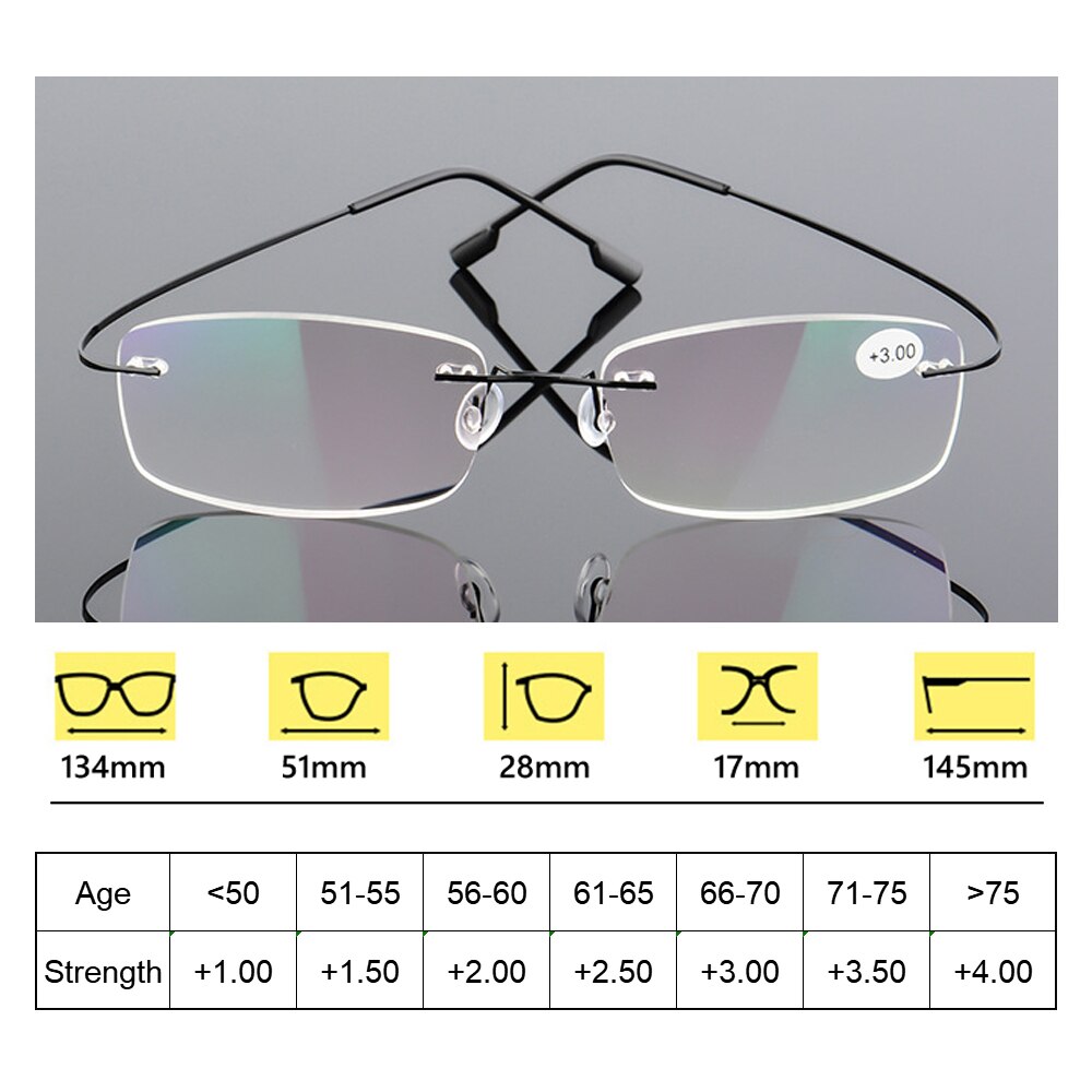 Gafas sin montura ultraligeras Unisex, lentes de lectura de titanio con memoria transparente, magnéticas, para presbicia, con fuerza + 1,0 ~ + 4,0