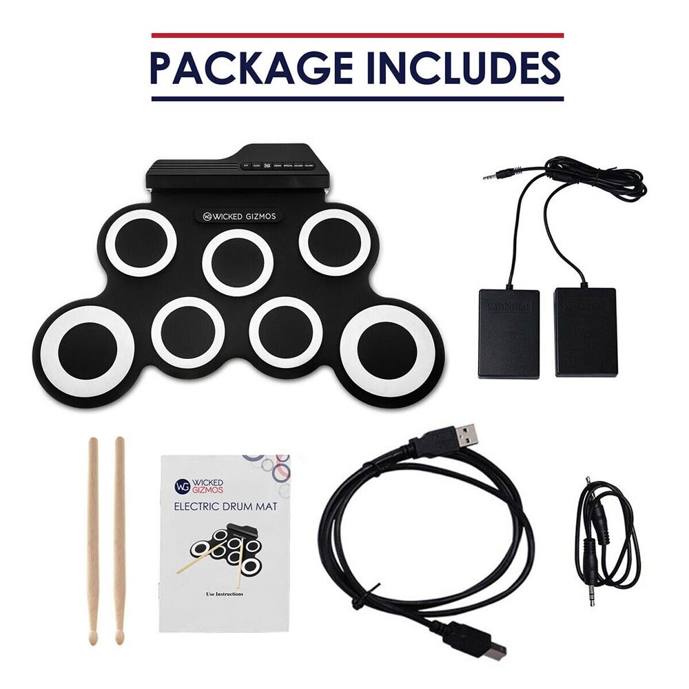 7 klocków elektroniczny cyfrowy bęben USB klocki zawijane perkusja silikonowy bęben elektryczny składany przenośny instrument perkusyjny