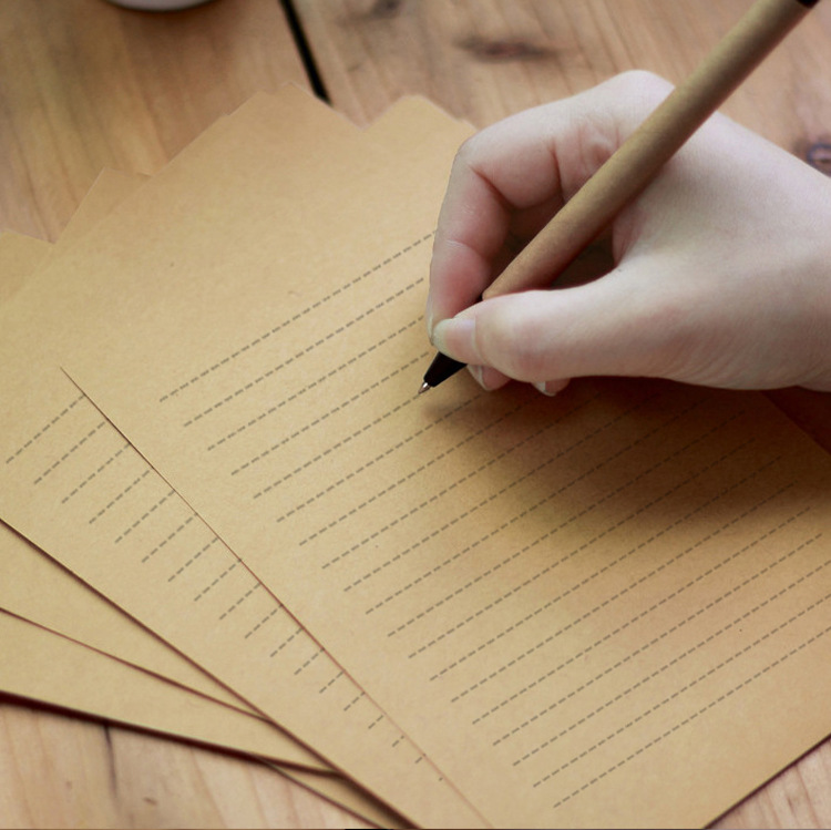 50pcs Vintage Kraft Paper Stationery Blank Paper Memo Pad Message Card for School Office Supplies Stationery Kraft Paper: A4 Horizontal line