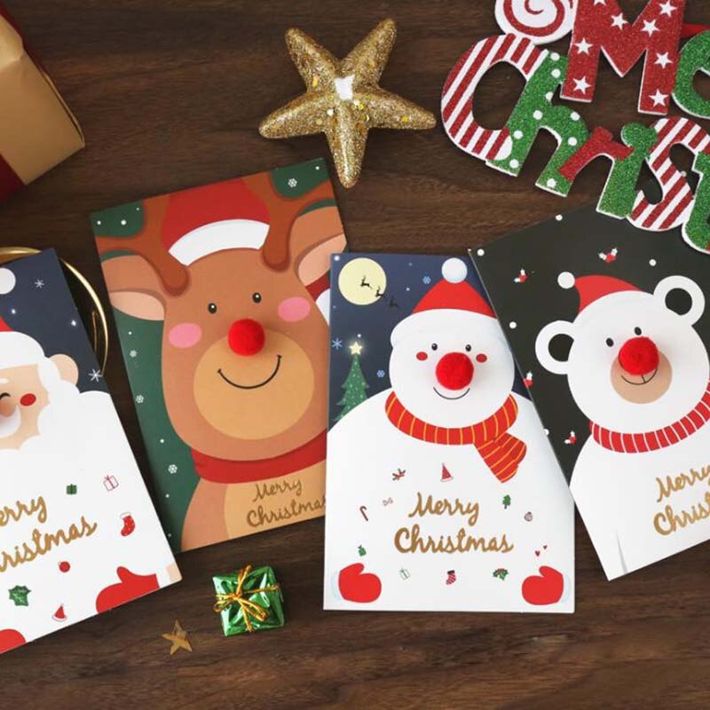 1pc dessin animé noël carte de voeux fête Invitation bricolage décoration carte noël bénédiction carte postale avec enveloppe