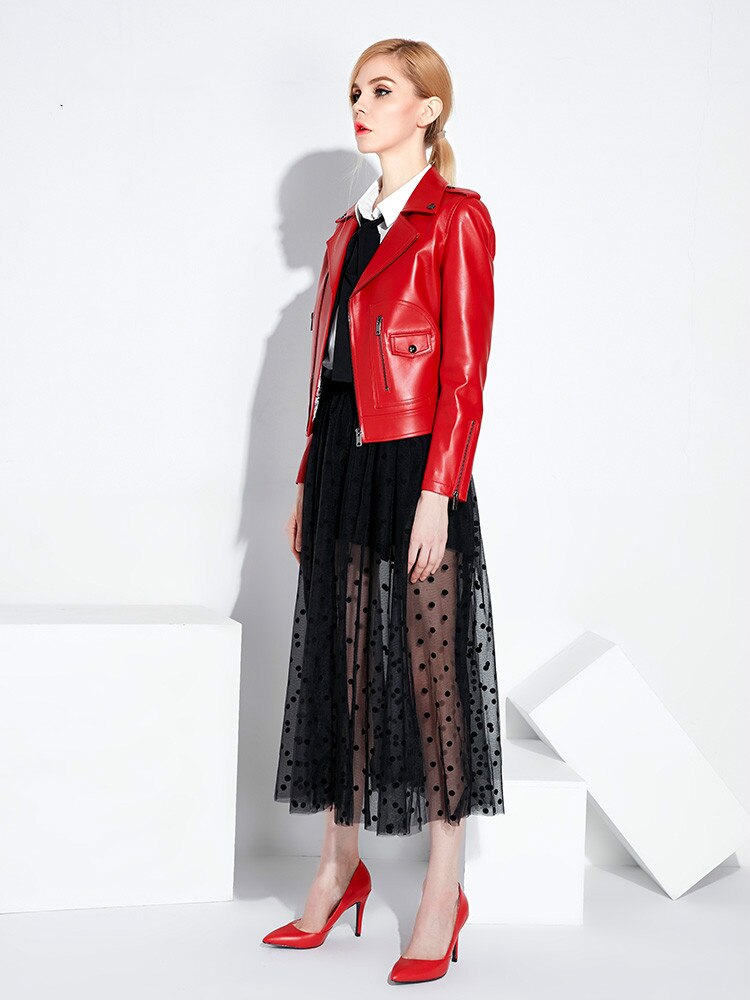 Chaqueta roja de piel sintética para mujer, novedad de primavera y otoño de , Chaqueta corta ajustada de manga larga estilo Punk, chaquetas de motociclista negras para mujer