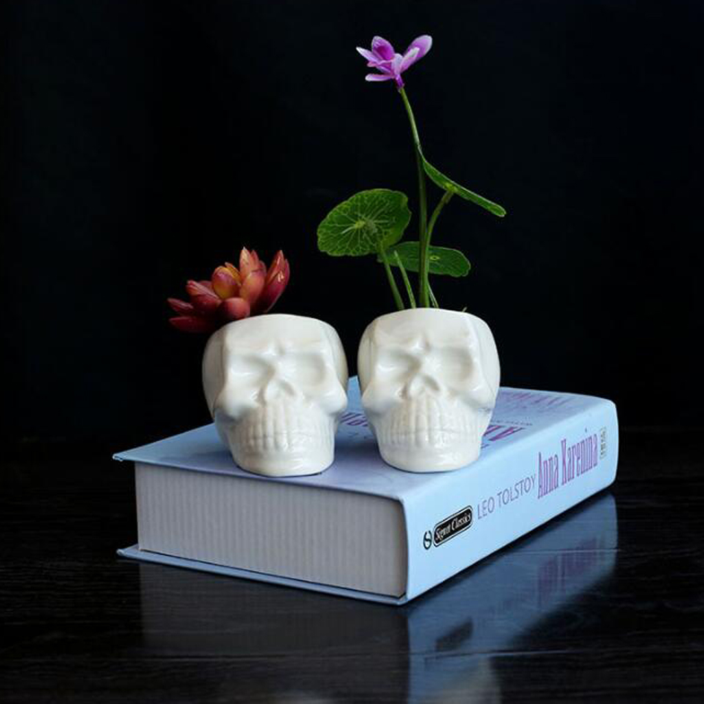 Maceta de cerámica con forma de cabeza de Calavera, y la Oficina para el hogar Decoración Retro, maceta suculenta para plantas y flores