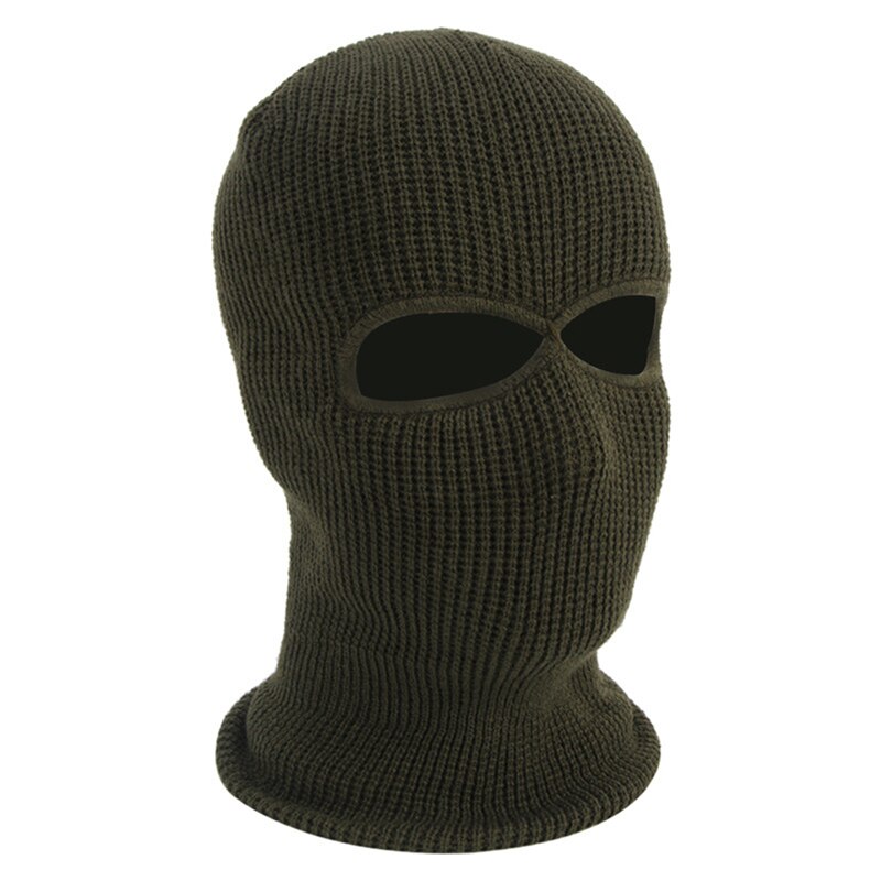 Unisex 2-Gat Gebreide Ski Masker Balaclava Hoed Winter Effen Kleur Full Face Cover Halsbeenkap Outdoor Winddicht Beanie cap: Armygreen