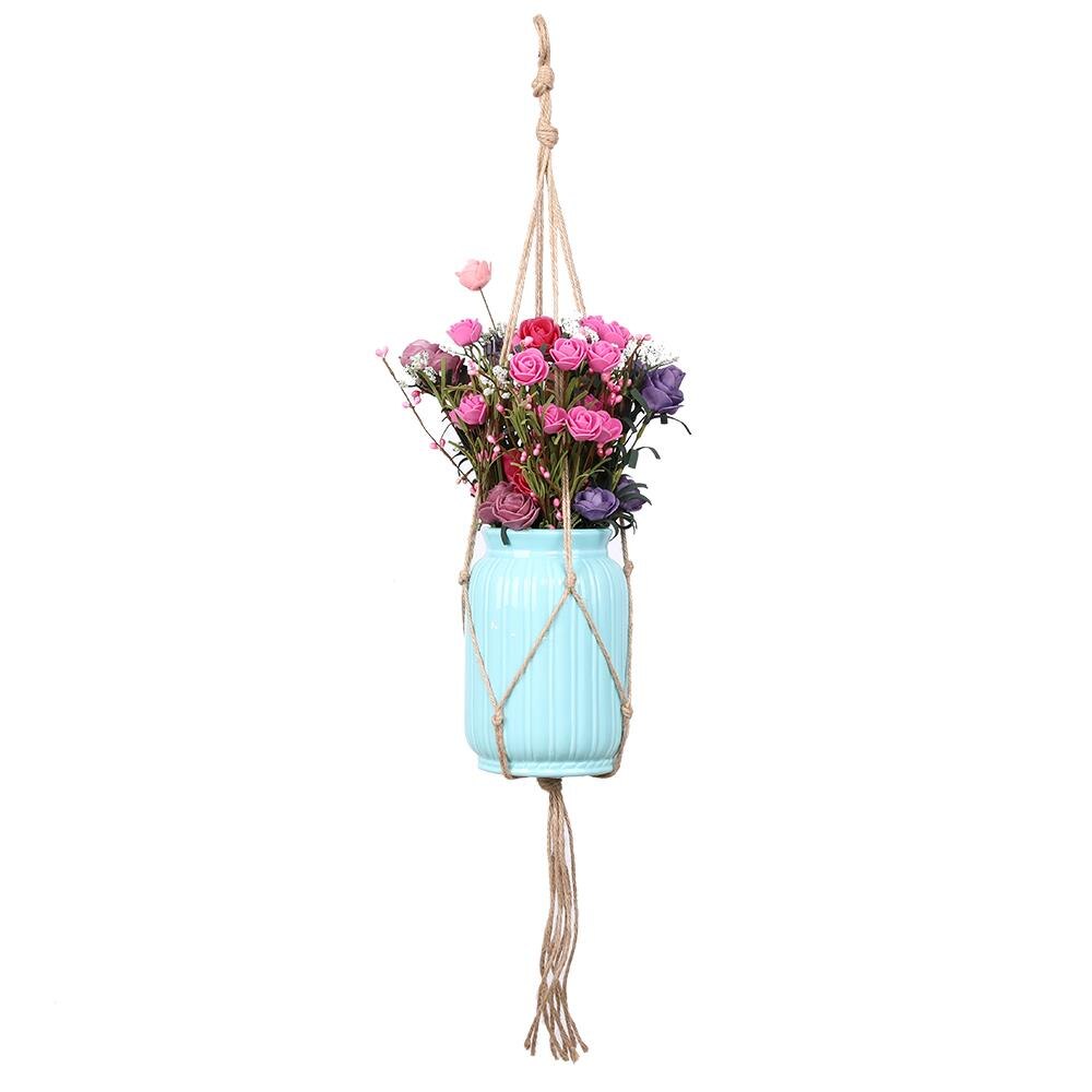 Hampa rep skrivbord växtkorg trädgårdsodling gröning hängande rep korg glas terrarium flätad hängare kruka blomkrukor gör det själv