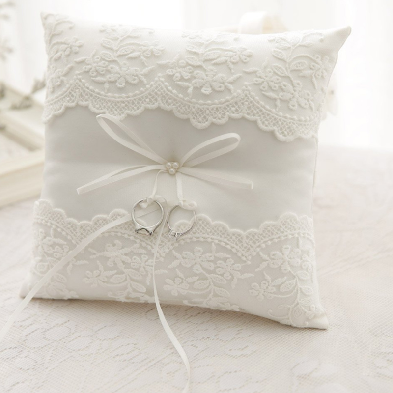 White Lace Wedding Ring Pillow Alliance Bridal Ring Bearer Pillow Cushions Wedding Marriage Ceremony Decoration Supplies