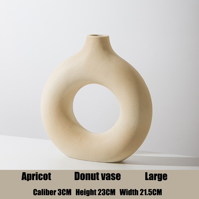Nordic Circulaire Holle Keramische Vaas Donuts Bloempot Woondecoratie Accessoires Office Desktop Woonkamer Interieur Decor: Apricot L