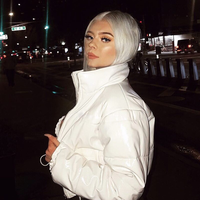 Women Oversized Cotton Cropped Jacket Winter White Pullover Coat Female Casual Black Warm Loose Zipper Outwear Plus Size