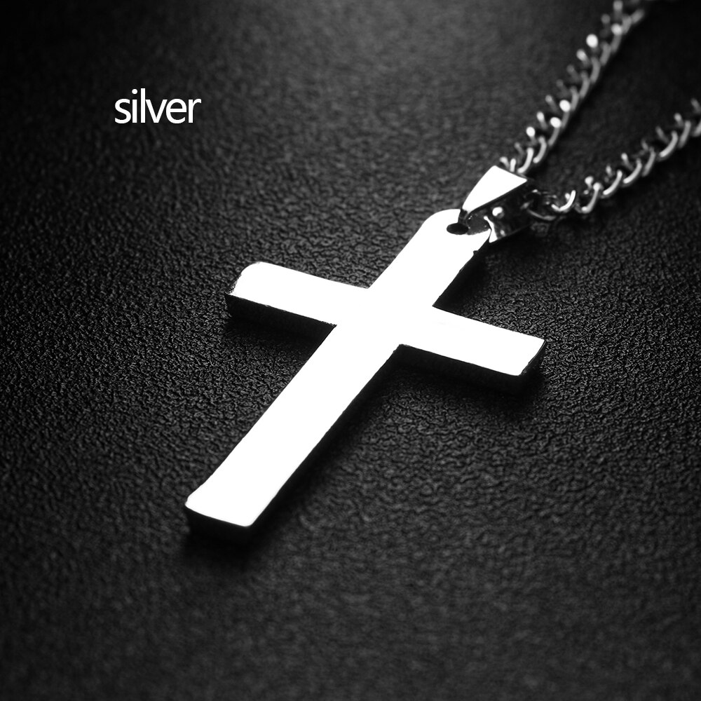 Collar con colgante de Cruz para hombre, cadena de eslabones de acero inoxidable, estilo Punk, 1 unidad,: A-silver