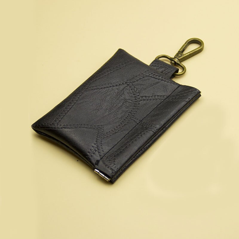 Monedero Vintage con hebilla, portatarjetas, Mini monedero de cuero PU, bolsa para auriculares, llavero, BILLETERA, bolsa de almacenamiento, funda para llaves: Negro